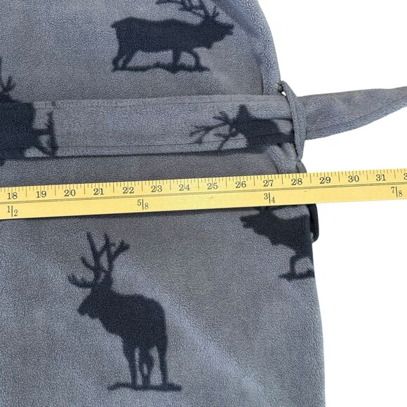 Croft & Barrow Mens Fleece Robe One Size Blue Moose Print Tie Belt Pockets Cozy - Picture 7 of 8